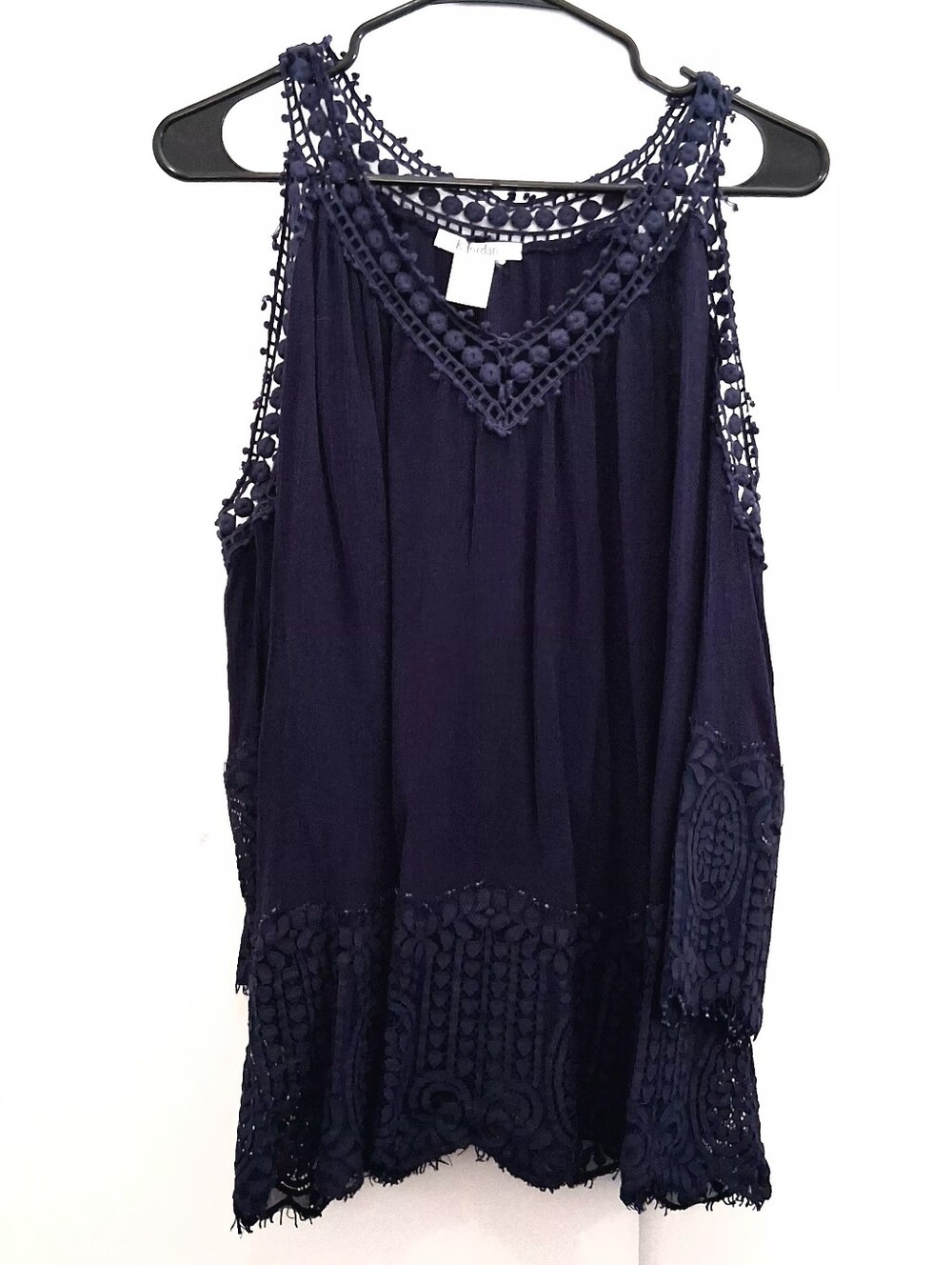 K Jordan Navy Purple Crochet-Trim Blouse Size 1X Oversize Fit 3X